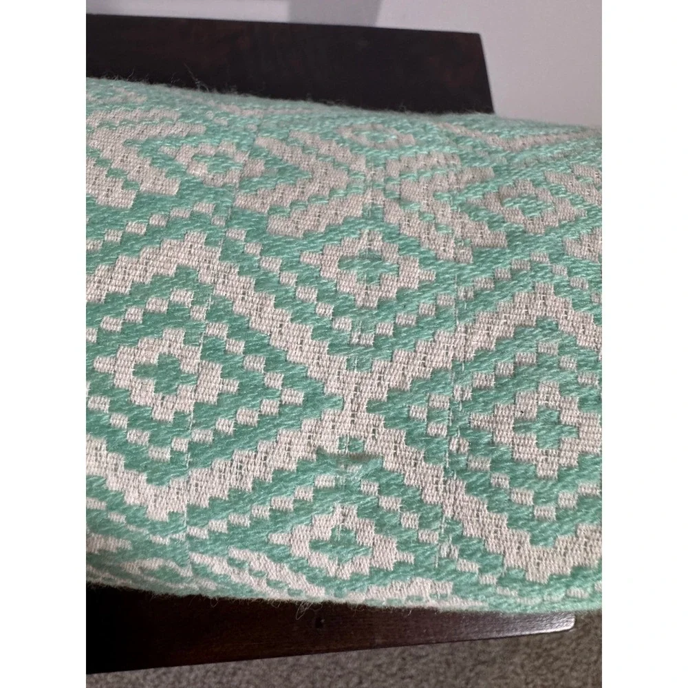 Mud Pie Mint Green Geometric Woven Cosmetic Bag Tassel Zipper Pouch Travel Case